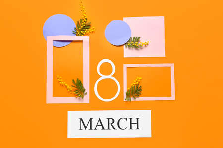 Beautiful composition for International Women's Day on color backgroundの写真素材