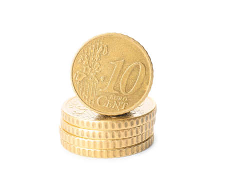 Golden coins on white background