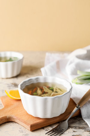 Bowl of tasty aspic on tableの写真素材