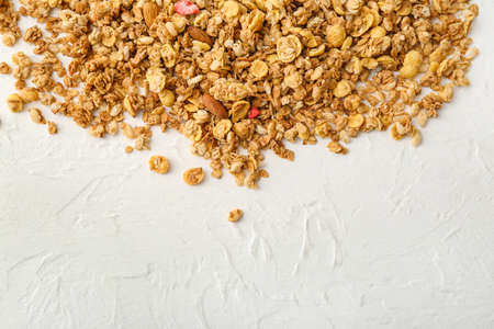Tasty granola on light backgroundの写真素材