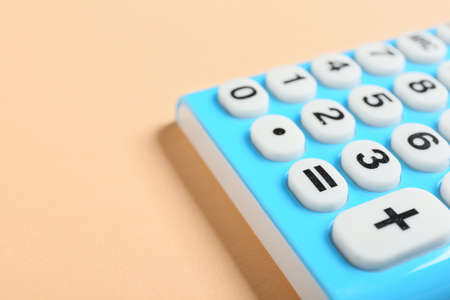 Modern calculator on color background, closeupの写真素材