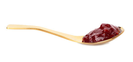 Spoon with tasty jam on white backgroundの素材 [FY310178849249]