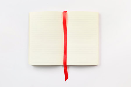 Blank notebook with bookmark on white backgroundの写真素材