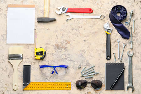 Set of tools on light background