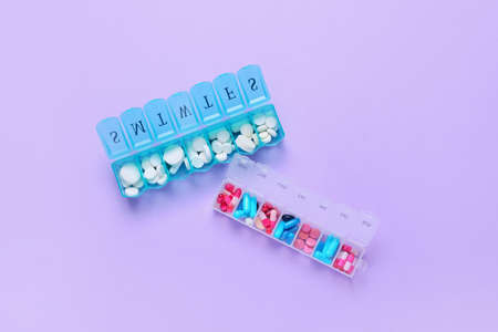 Different pills on color backgroundの写真素材