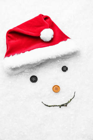 Funny snowman made on snow outdoorsの写真素材