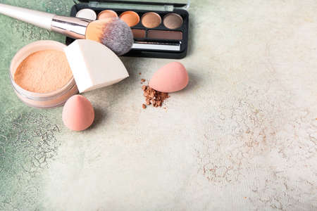 Composition with decorative cosmetics on tableの写真素材