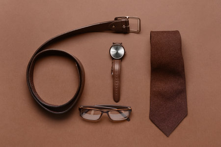 Stylish male accessories on color backgroundの写真素材