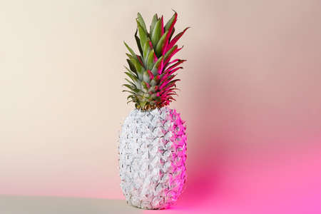 Painted pineapple on white backgroundの写真素材