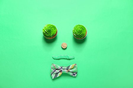 Composition for St. Patrick's Day on color backgroundの写真素材