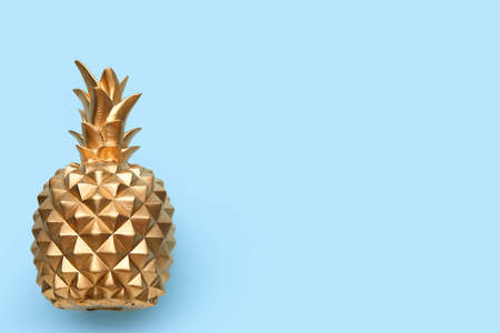 Stylish golden pineapple on color background