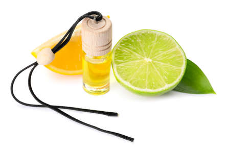 Citrus car air freshener on white backgroundの写真素材