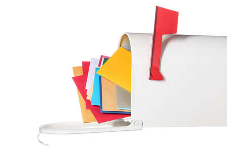 Mail box with letters on white background