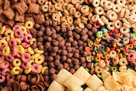 Heap of tasty breakfast cereals as backgroundの写真素材