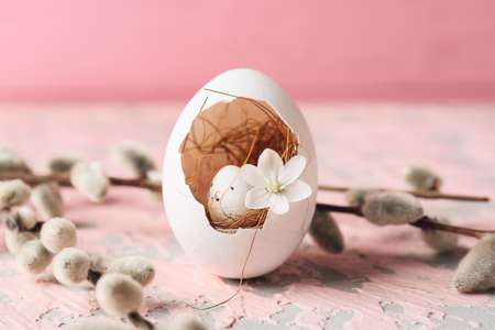 Creative easter egg on table