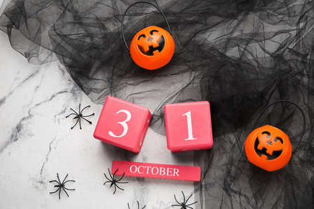 Composition for Halloween on light backgroundの写真素材