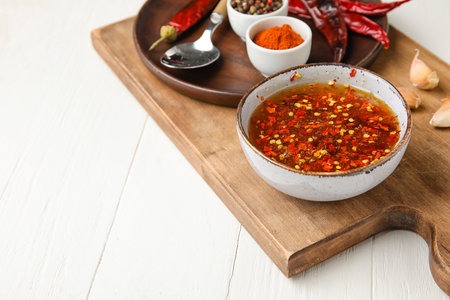 Composition with hot honey and ingredients on light wooden backgroundの写真素材