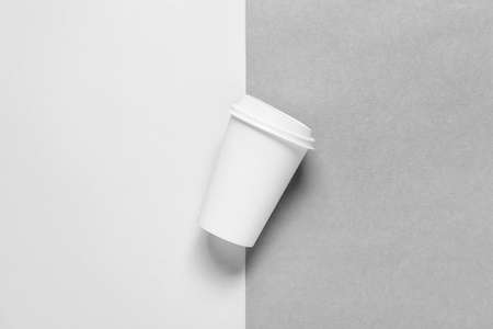 Blank paper cup on gray backgroundの写真素材