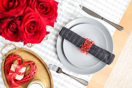 Festive table setting for Valentines Day celebration