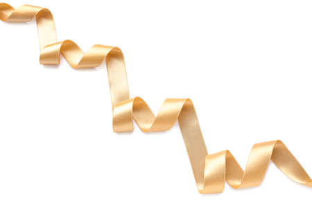 Beautiful golden ribbon on white backgroundの写真素材