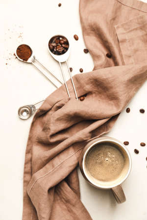 Cup of coffee on light backgroundの写真素材