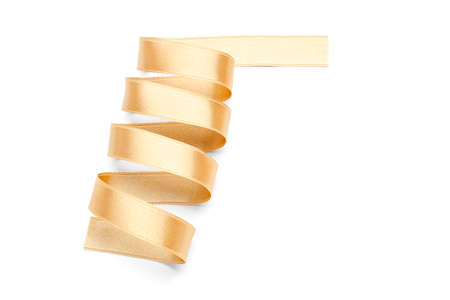 Beautiful golden ribbon on white backgroundの写真素材