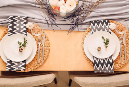 Beautiful table setting for Easter celebrationの写真素材