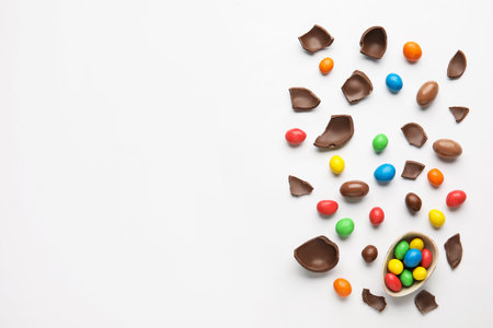 Chocolate Easter eggs on white backgroundの写真素材
