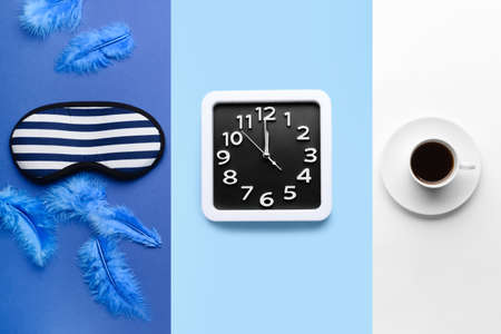 Composition with stylish clock on color backgroundの写真素材