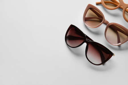 Stylish sunglasses on white backgroundの写真素材