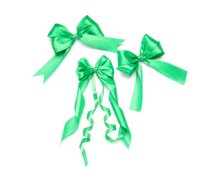 Beautiful green bows on white backgroundの写真素材