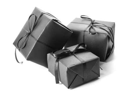 Black gift boxes on white background