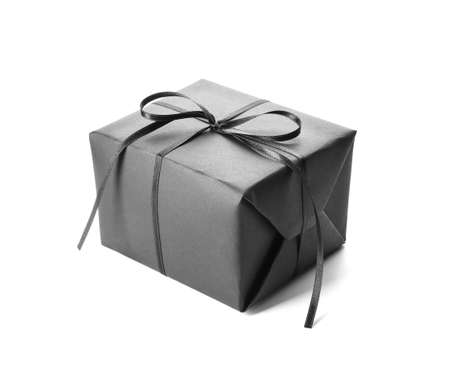 Black gift box on white backgroundの写真素材