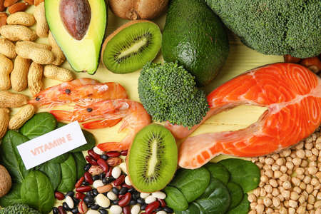 Healthy products rich in vitamin E, closeup