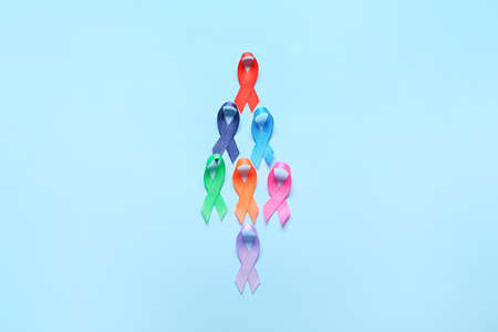 Different awareness ribbons on color backgroundの写真素材