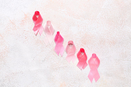 Pink ribbons on light background. Breast cancer conceptの写真素材
