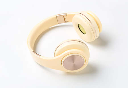 Modern headphones on white background