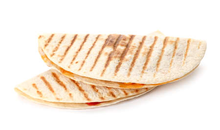 Tasty quesadillas on white backgroundの写真素材