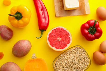 Healthy products on color backgroundの写真素材