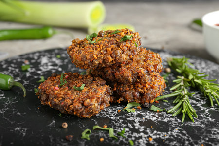 Tasty lentil cutlets on board, closeupの写真素材