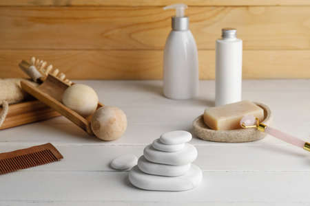 Set of spa supplies on table