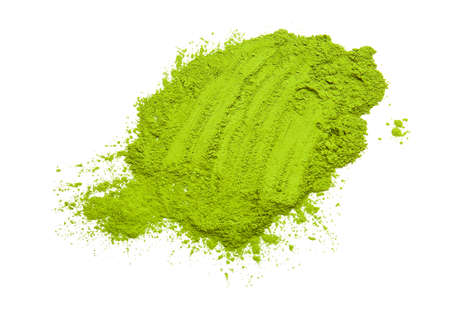 Powdered matcha tea on white backgroundの写真素材