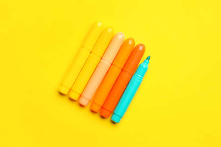Markers on color background. Concept of uniquenessの写真素材