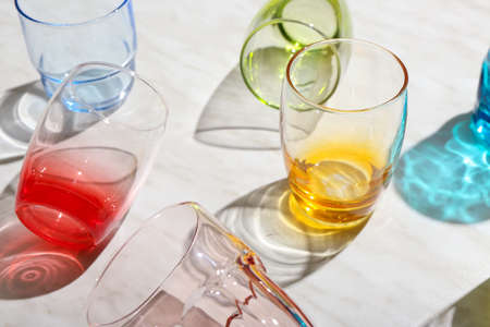 Beautiful glasses on light background, closeupの写真素材