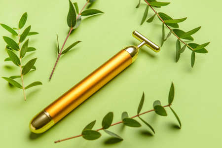 face massage roller on color backgroundの写真素材