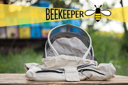 Beekeeper's protective uniform at apiaryの写真素材
