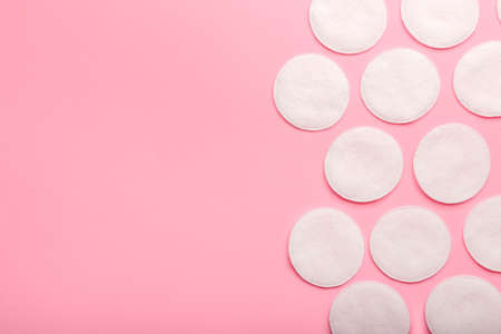 Cotton pads on color backgroundの写真素材