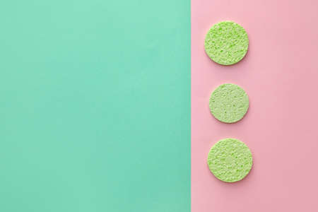 Makeup sponges on color backgroundの写真素材