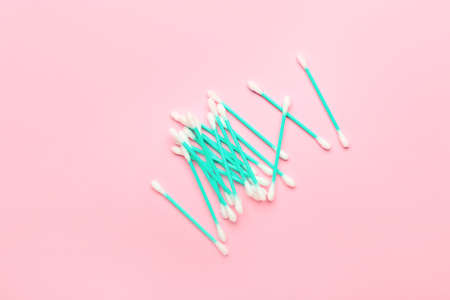 Cotton swabs on color backgroundの写真素材