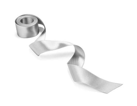 Silver ribbon on white backgroundの写真素材
